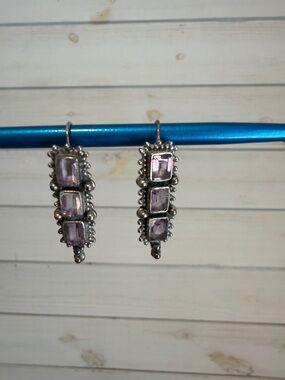 Sterling Silver 925 Amethyst Marcasite Vintage Earrings